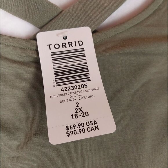 NWT Torrid Midi Jersey Cross Back Slit Dress Sz 2X Olive Green - Picture 8 of 11